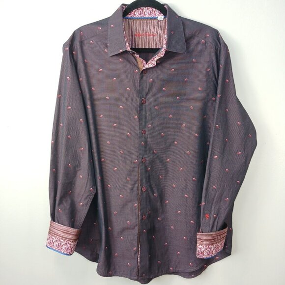 ROBERT GRAHAM BUTTON DOWN SHIRT, FLIP CUFF, DEEP WINE WITH PAISLEY DESIGN XL - Picture 1 of 8